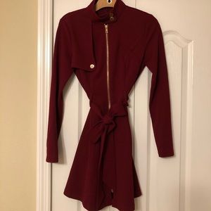 Burgundy front zip dress